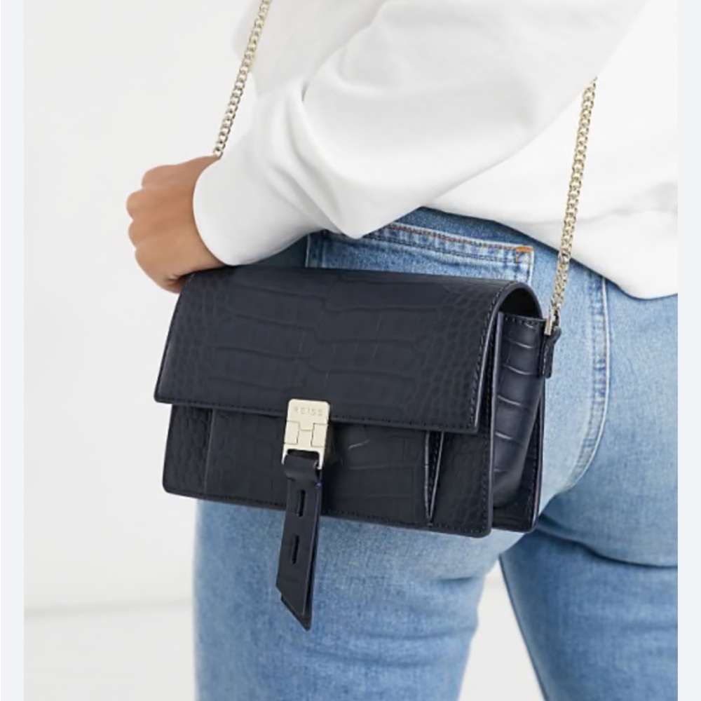 Reiss Aubrey Croc Crossbody Bag